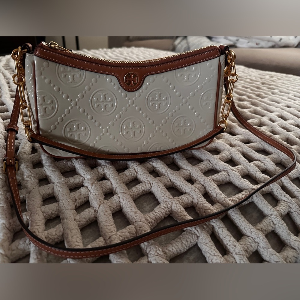 Tory Burch White and Brown Crossbody Bag